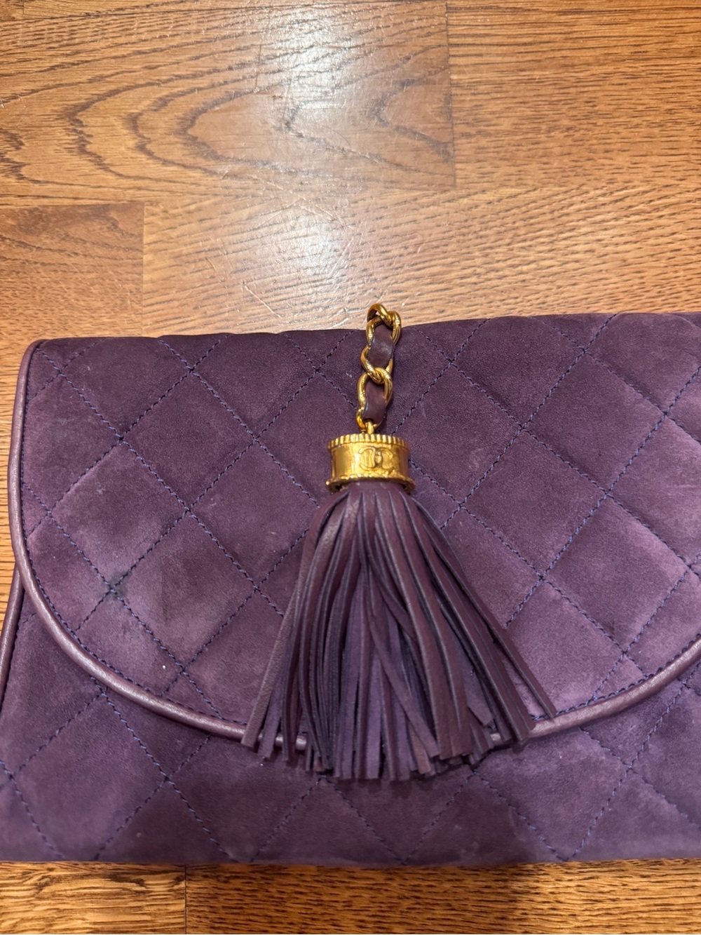 Chanel Quilted Suede Tassel Vanity Bag Purple - Picture 8 of 8